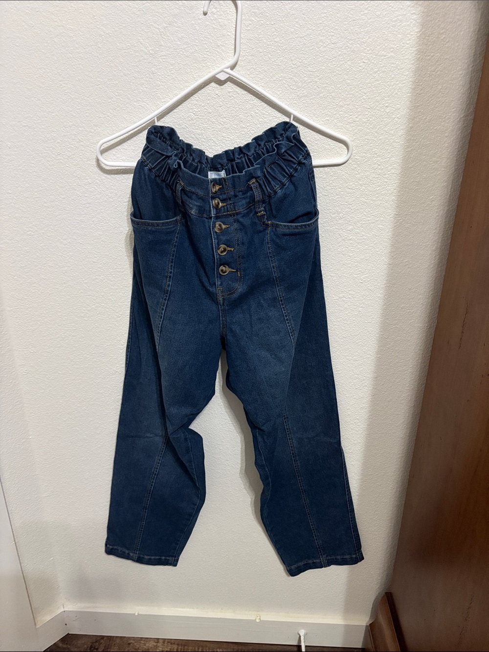 Time and Tru Dark Blue Paperbag Button-Fly Boyfriend Jeans